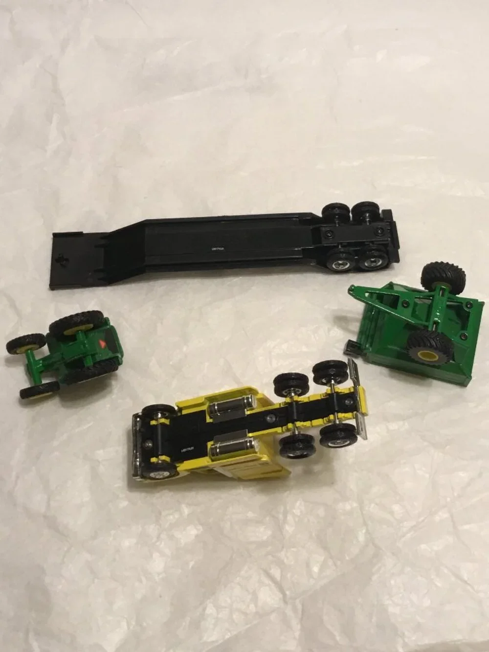 Vintage die cast John Deere tractor trailer and trailer w/ tractor and grain bin